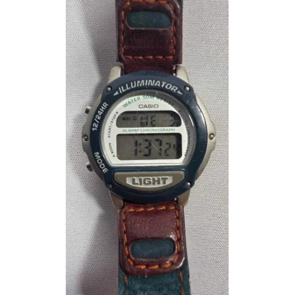 Casio Illuminator Women's Digital Watch 1602 LW-22H Nylon Band Gray Teal - Runs